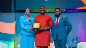 Arc Barka U Mshelia, CEO GMD Mshel Groups and his wife Arc Lisa B Mshelia receiving the award on behalf of Mshel Homes Ltd