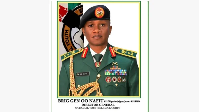 Brigadier General Olakunle Oluseye Nafiu, the 23rd Director-General of the Nigerian National Youth Service Corps (NYSC)