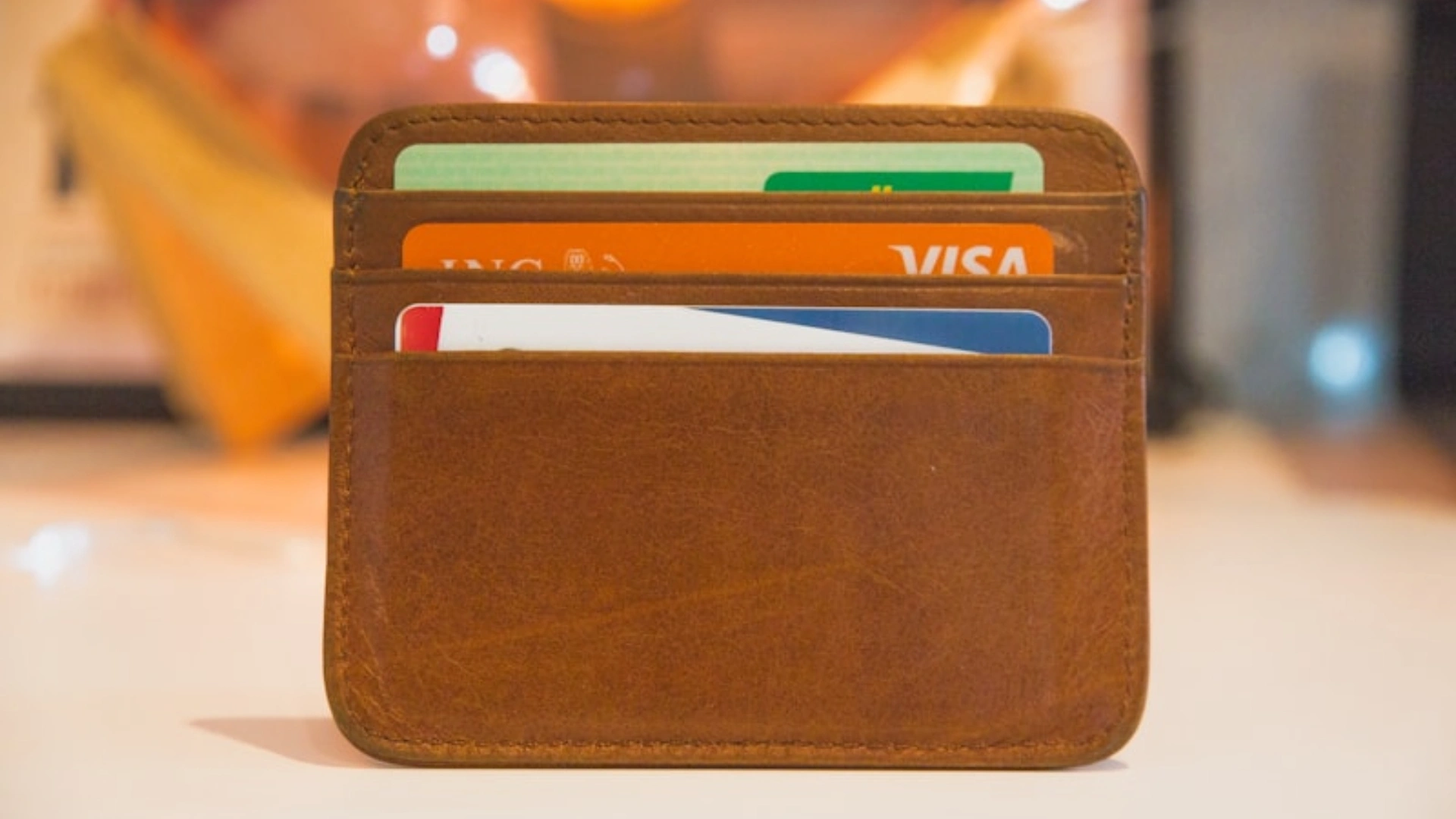 A wallet with credit cards in it