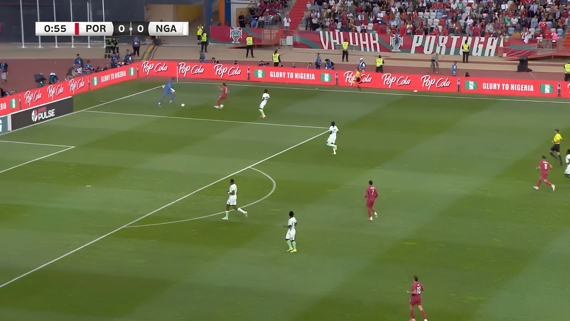 Pop Cola used perimeter LED advertising during Nigeria's friendly against Portugal.