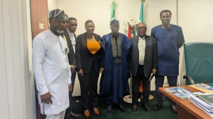 The AEF delegation led by Chief Engagement Officer Dr Hope Uweja and the Deputy Chairman of the House of Representatives Committee on the Air Force Hon. Rufus Ojuawo, in Abuja