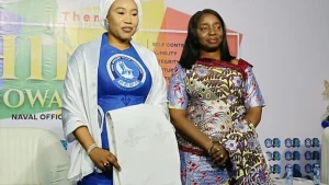 NOWA National President, Mrs Aisha Idi Abbas (left) and  Dr Ibijoke Sanwo-Olu at the event