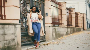 Stylish Woman Wearing Denim Outfit