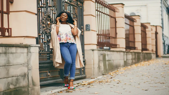 Stylish Woman Wearing Denim Outfit