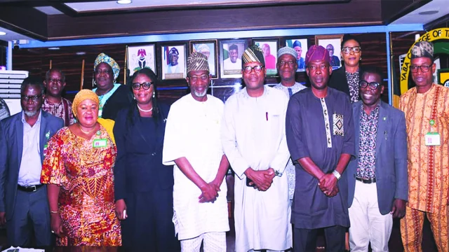The principal officers of both Yaba College of Technology and Federal University of Science and Technology (FUSTECH), Epe, Lagos, during a courtesy visit to the college, recently.