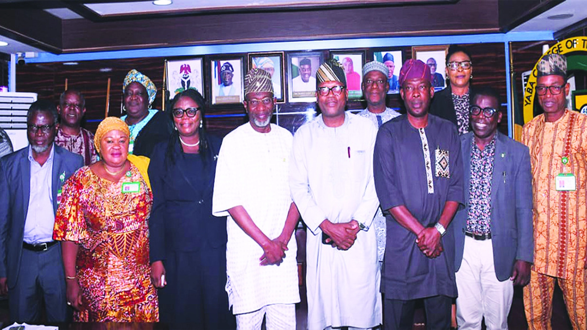 The principal officers of both Yaba College of Technology and Federal University of Science and Technology (FUSTECH), Epe, Lagos, during a courtesy visit to the college, recently.