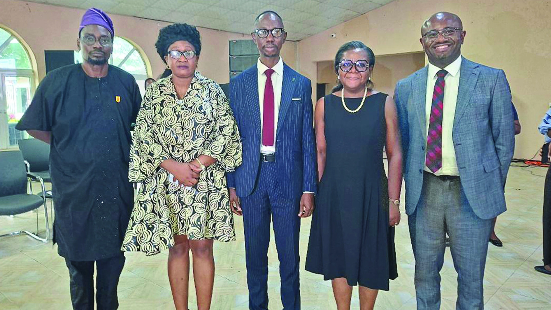 Former Acting Vice-Chancellor, University of Ibadan, Prof. Adebola Ekanola (left); newly appointed Vice-Chancellor, Kola Daisi University, Prof. Olajumoke Morenikeji; Registrar, Haruna Adetu; Mr. Olasumbo Obaseki, and Dr Jonathan Ikeolumba, at the inaugural career fair for final-year students of the university.
