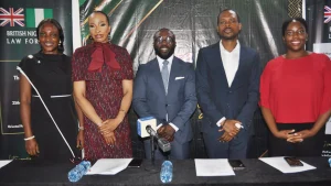 Co-chair BNLF, Lagos Committee, Kemi Afesojaye (left); Vice-chairman, Genevieve Nwodo Wakeley-Jones;Chairman, Kash Balogun; Member, Babatunde Denton and Social Secretary, Funbi Akinsanya, during BNLF pre-conference briefing in Lagos.