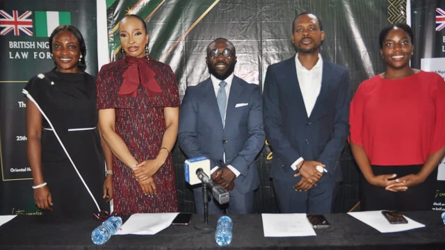 Co-chair BNLF, Lagos Committee, Kemi Afesojaye (left); Vice-chairman, Genevieve Nwodo Wakeley-Jones;Chairman, Kash Balogun; Member, Babatunde Denton and Social Secretary, Funbi Akinsanya, during BNLF pre-conference briefing in Lagos.