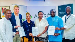 L-r: CEO, Itana, Luqman Edu; Founder & Group CEO, Rendeavour, Stephen Jennings; Honourable Minister of Industry, Trade & Investment, Dr. Jumoke Oduwole; National Cordinator, National Talent Export Programme (NATEP), Teju Abisoye; Co-Founder, Itana, Iyin Aboyeji; and CEO, Alaro City & Chairman West Africa, Rendeavour, Yomi Ademola, at the MoU signing and official relaunch of NATEP held recently in Lagos.