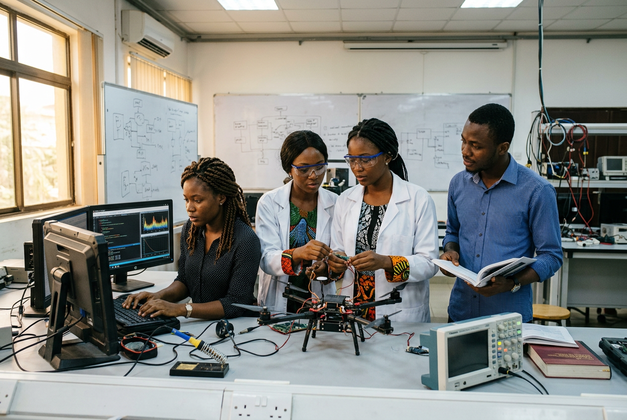 Women working in a science and technology laboratory, challenging common stereotypes of females in STEM careers and technical professions.