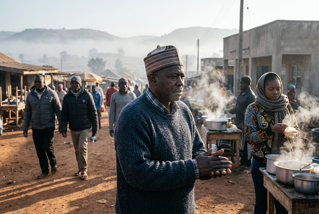 People wearing warm clothing during Harmattan season, illustrating which month is the coldest in Nigeria and how cooler temperatures affect daily life.