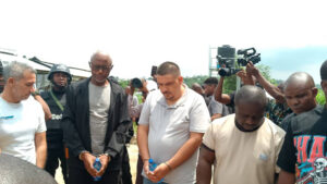 The suspects during  court sitting at the site of the meth Lab in Ijebu,  Ogun State.  PHOTO: AYODELE ADENIRAN