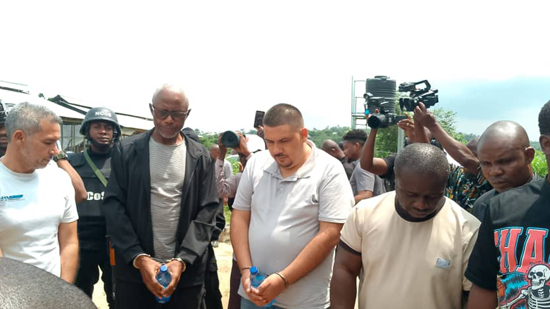 The suspects during  court sitting at the site of the meth Lab in Ijebu,  Ogun State.  PHOTO: AYODELE ADENIRAN