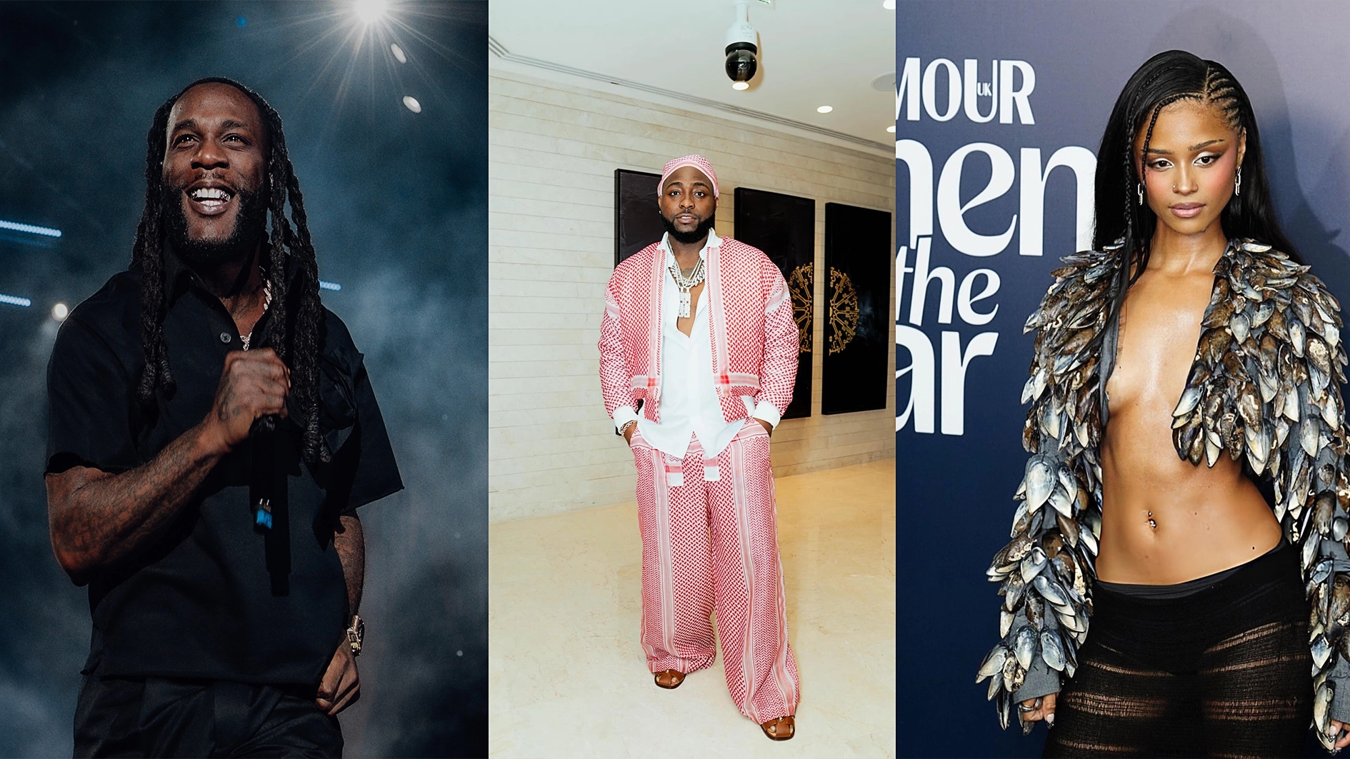 African artistes, Burna Boy,Davido and Tyla.