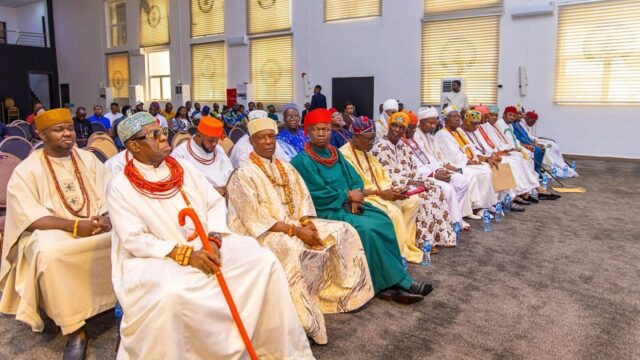 Traditional rulers during the courtesy visit to Edo State Governor Monday Okpebholo