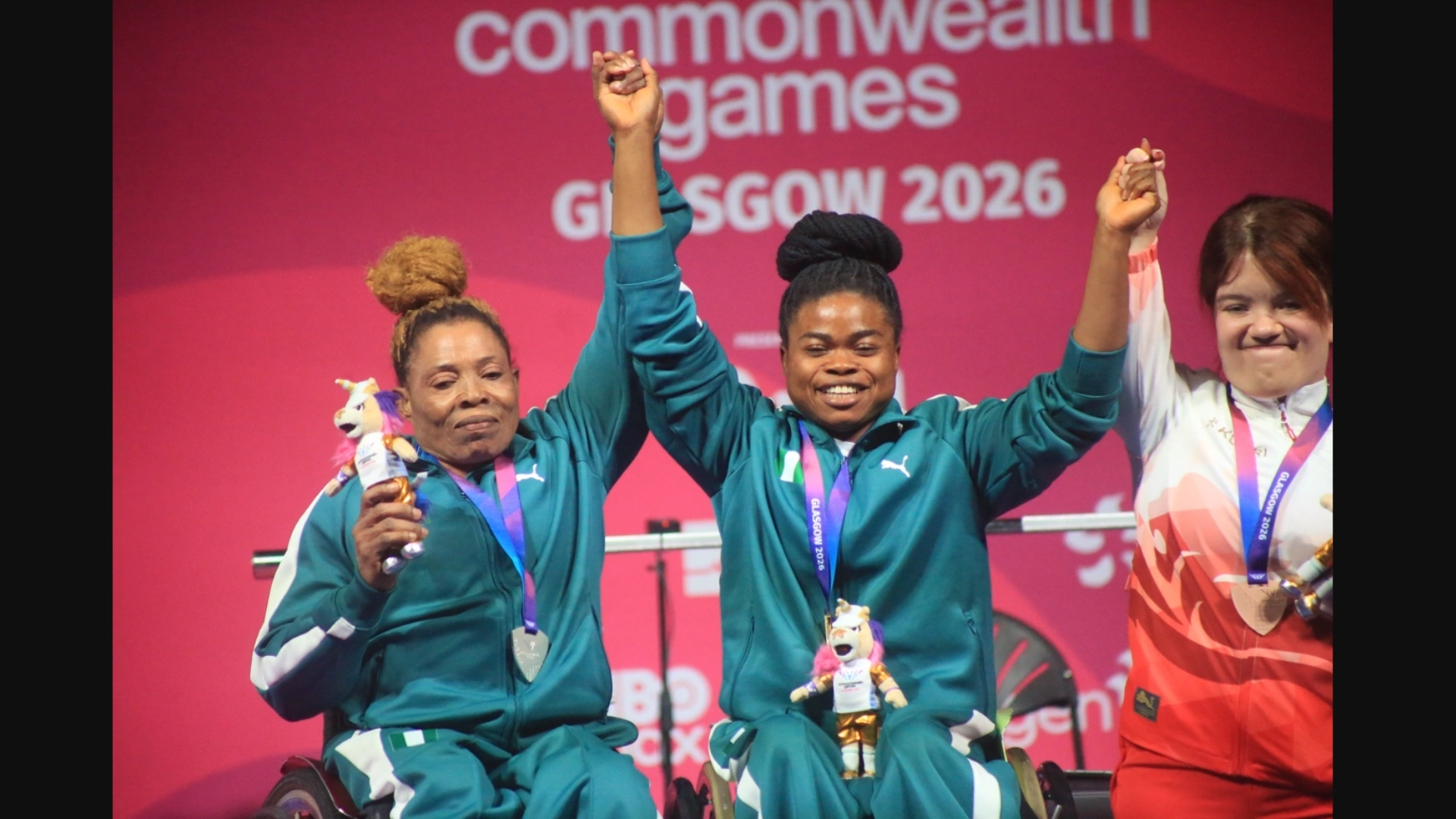 Para powerlifters celebrate at the 2026 Commonwealth Games.