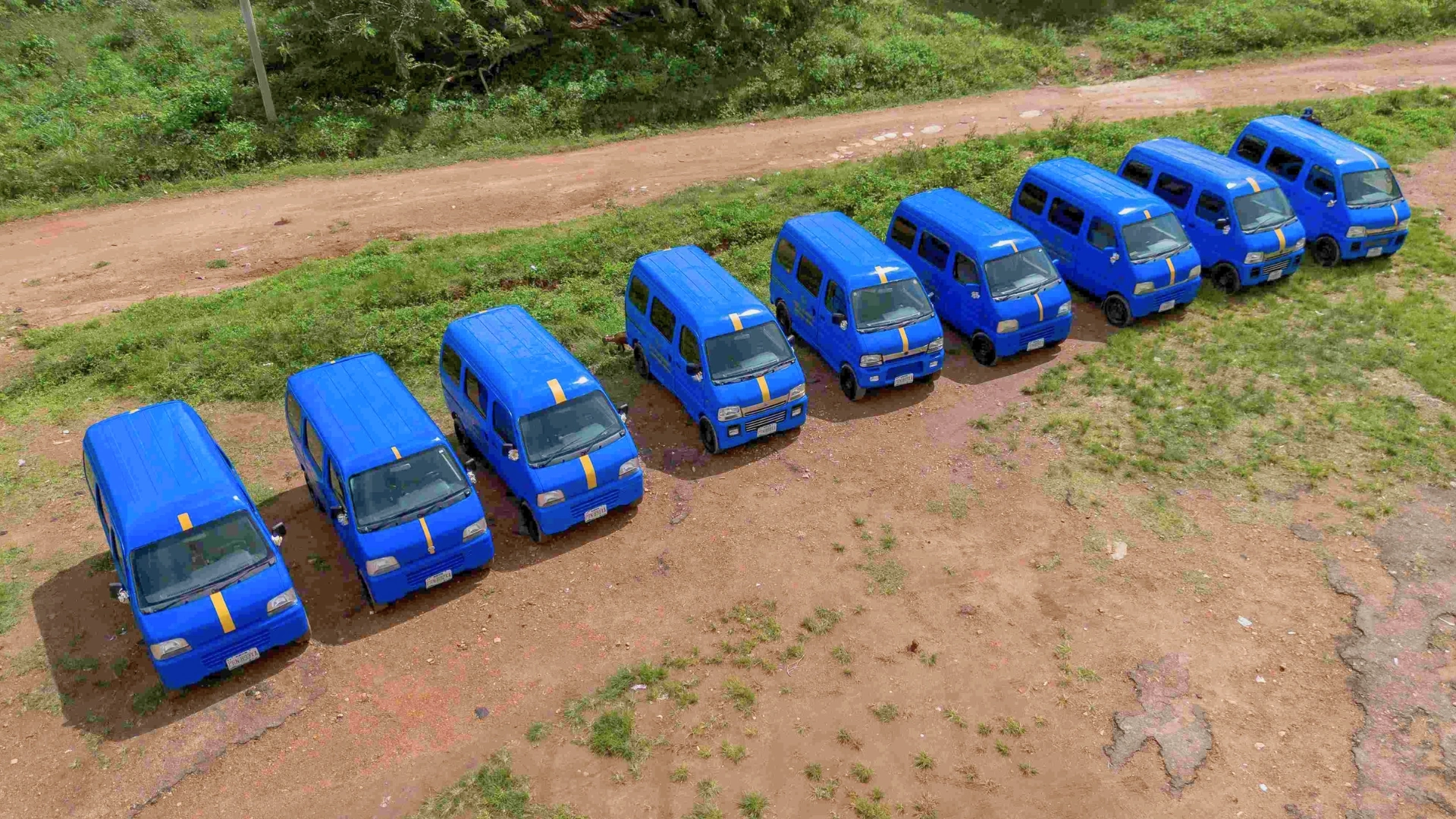 Aerial view of minibuses
