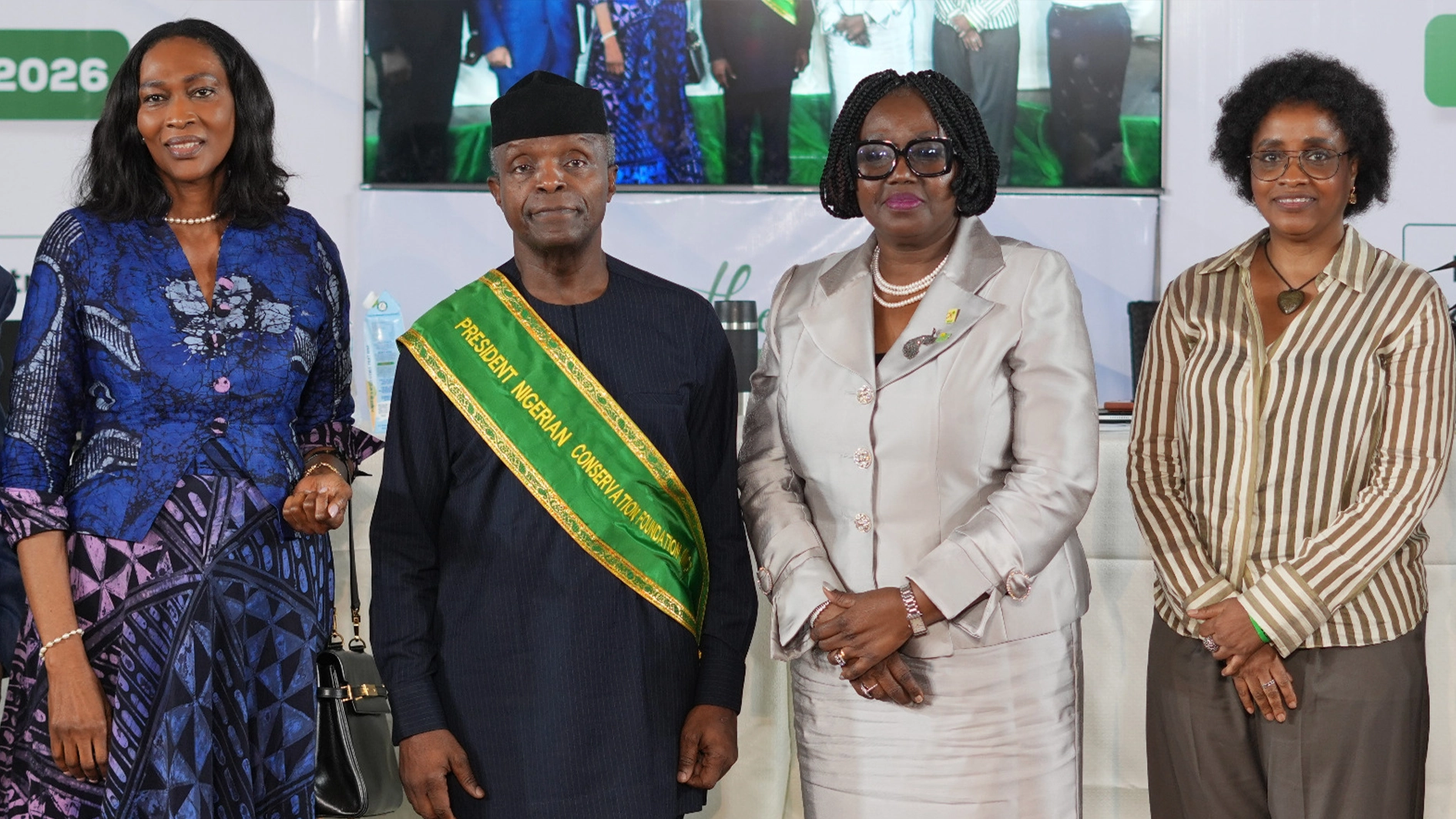 Nigerian Conservation Foundation (NCF) Board of Trustee Member, Mrs Onari Duke (left); Former Vice President of Nigeria and President, NCF Board of Trustee, Prof. Yemi Osinbajo; Chairman, NCF’s National Executive Council, Hon Justice R.I.B Adebiyi and National Executive Council Member, Ms Rabi Isma, during the 37th AGM of the NCF held in Lagos.