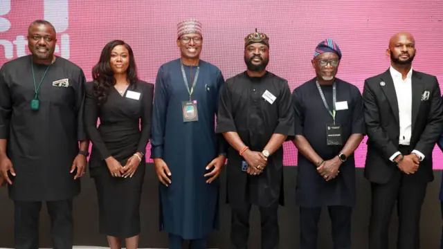 Chairman, Natcom Development Investment Ltd, Adeleke Alex-Adedipe (left); Director, Natcom Development Investment Ltd, Ms. Oladele Aremu; Chairman, Association of Licensed Telecommunications Operators of Nigeria, (ALTON), Gbenga Adebayo; Chairman, Nigerian Communications Commission(NCC), Idris Olorunnimbe; Managing DirectorChief Executive Officer, Asset Management Company of Nigeria(AMCON), Gbenga Alade and Managing Director/Chief Executive Officer, NATCOM Development Investment Ltd(trading as ntel), Soji Maurice-Diya during the relaunch of ntel in Lagos.  								                  PHOTO: SUNDAY AKINLOLU