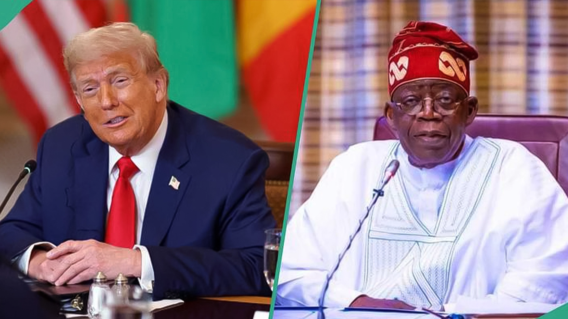 L-R: President Donald Trump, President Bola Ahmed Tinubu