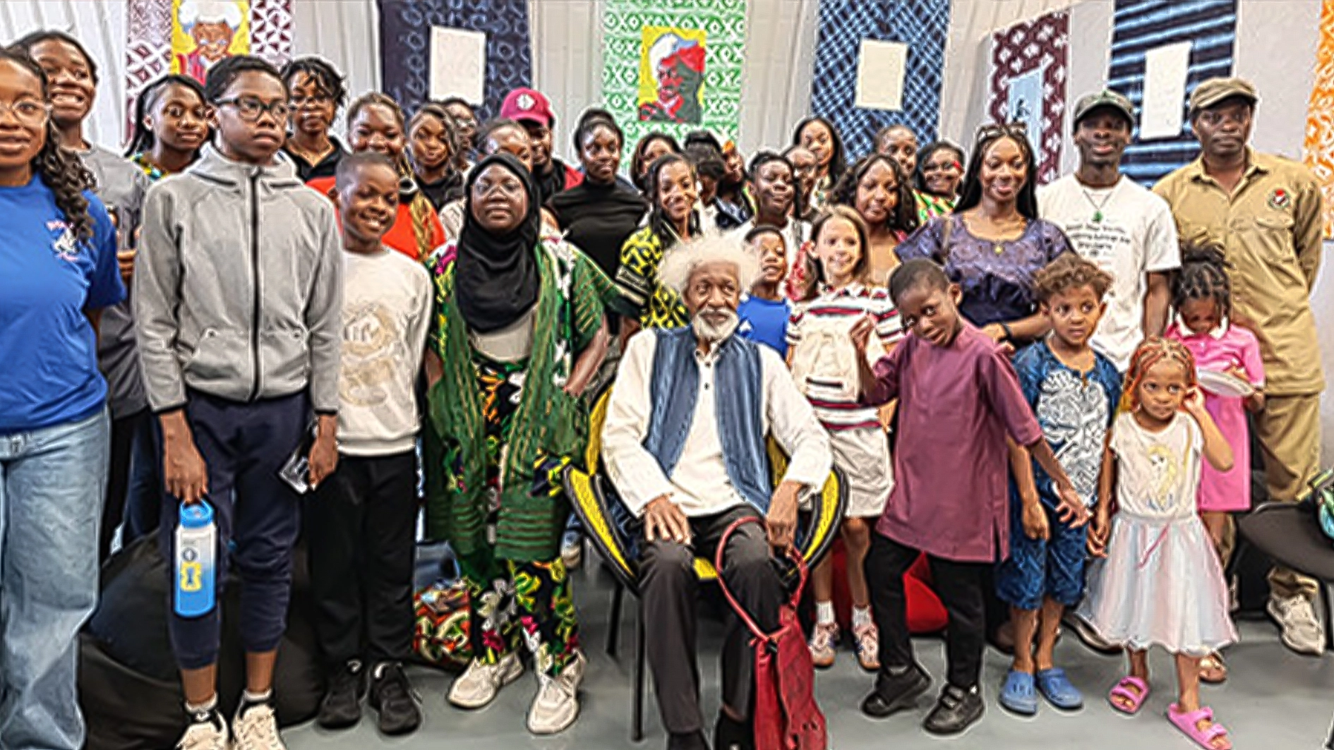 Soyinka with youths at the London show