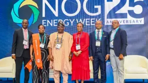 Pic Caption: MD, NNPC Engineering & Technical Company (NETCO), Salahuddeen Mu’azu Tahir (Left); Tolulope Longe, Manager Contracts, Procurement & Materials, NLNG, President, Women in Energy Oil & Gas (WEOG); Abayomi Bamidele, representing Executive Secretary, NCDMB, Felix Ogbe; Bukola Adubi, CEO, MicCom Cables & Wires Ltd & President, CAMAN; Silas Omomehin Ajimijaye, Ag. Director, Planning Research & Statistics, NCDMB; and Ohiozoje Akhibi, COO, TREXM Chemicals at the Nigeria Oil & Gas (NOG) Energy Week 2026