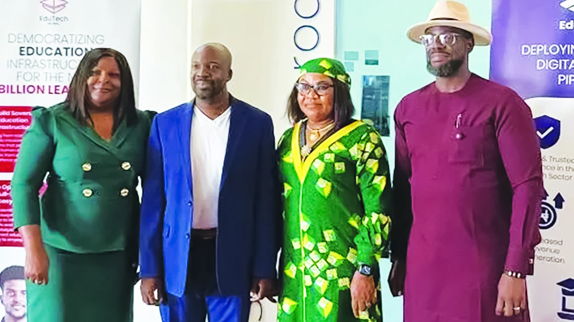 General Manager, Edutech Global, Moyosore Asubiojo (left); Chief Executive Officer, Venture Garden Group, the parent company of Edutech Global, Bunmi Akinyemiju; Director, Centre for Distance Learning and Continuing Education, University of Abuja, Prof Uche Anaduaka; Co-founder and Chief Technology Officer of Edutech Global, Olufemi Shonubi, at the signing of a partnership agreement between the university and Edutech Global in Lagos.