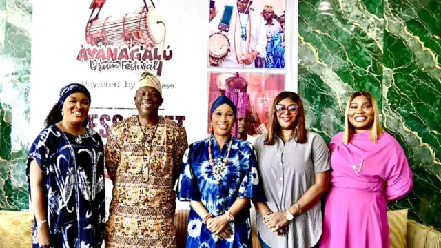 Culture custodian, Omoba Module Asabi Eguabu (left); Omooba Adekunle Adeyemo of the House of Oodua; Wife of Ooni of Ife, Olori Aderonke Ogunwusi; Head of Legal, Ajoyo NG Integrated Services Limited, Adeola Omotola and Executive Director, Ajoyo NG Integrated Services Limited, Olajuwon Sinmisola, at the press briefing to herald the 2026 Ayanagalu Drum Festival…recently