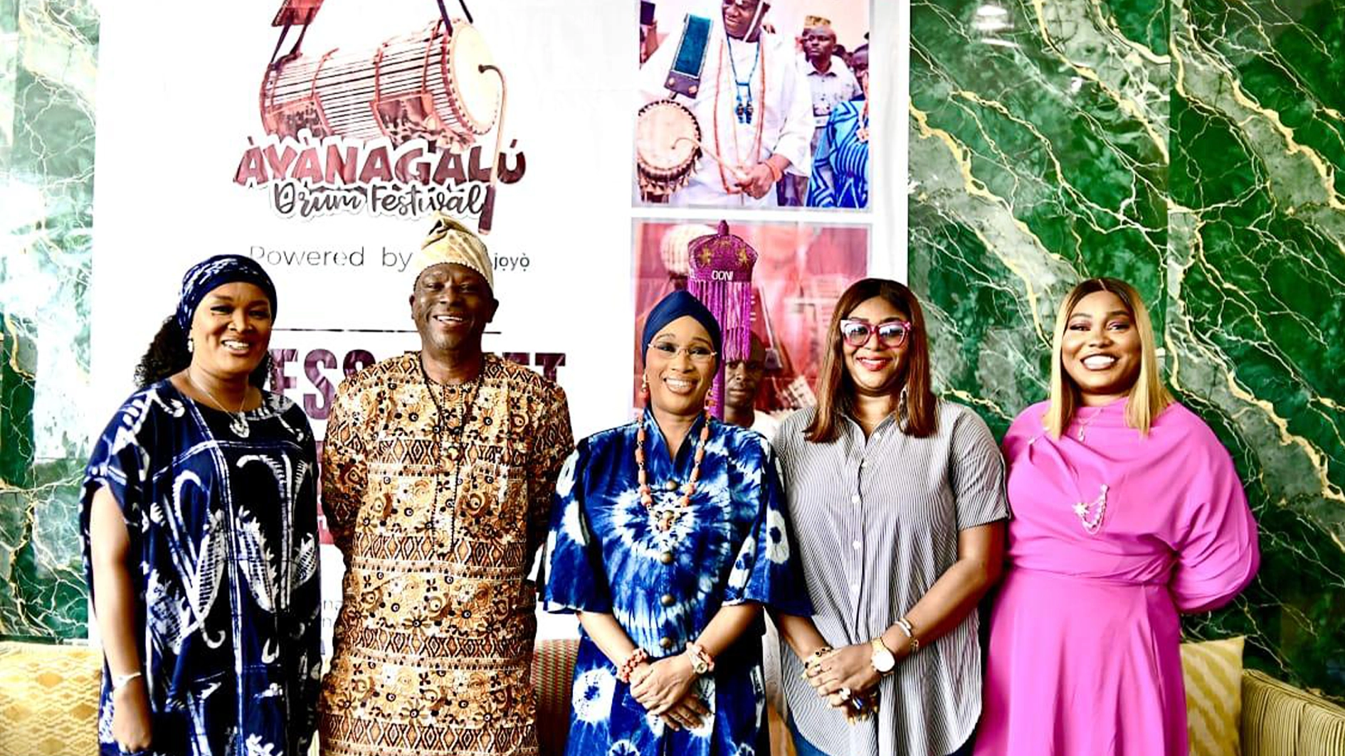 Culture custodian, Omoba Module Asabi Eguabu (left); Omooba Adekunle Adeyemo of the House of Oodua; Wife of Ooni of Ife, Olori Aderonke Ogunwusi; Head of Legal, Ajoyo NG Integrated Services Limited, Adeola Omotola and Executive Director, Ajoyo NG Integrated Services Limited, Olajuwon Sinmisola, at the press briefing to herald the 2026 Ayanagalu Drum Festival…recently