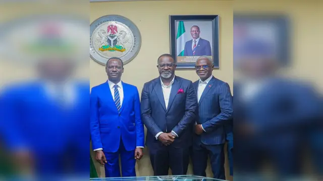 CAPTION: L-R: Mr Taiwo Oyedele, Honourable Minister of Finance and coordinating Minister of the Economy of the Federal Republic of Nigeria, Mr. Niyi Toluwalope; MD/CEO eTranzact Plc and Mr. Abubakar Achimugu; ED, Government Relations and Special Projects, eTranzact Plc during a courtesy call to the Ministry of Finance in Abuja.