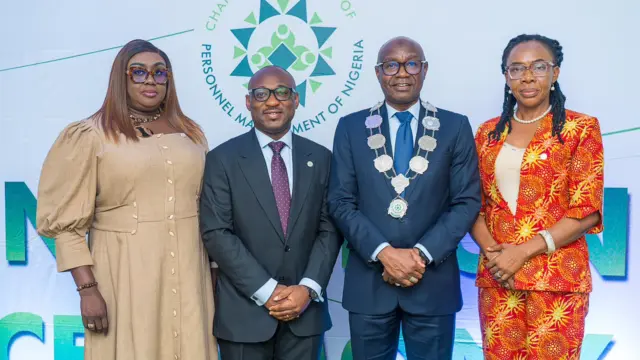 Registrar/Chief Executive of CIPM, Oluwatoyin Naiwo; National Treasurer of CIPM, Adeyemi Ajayi; President and Chairman of the Governing Council of CIPM, Ahmed Gobir; Vice President of CIPM, Chidinma Obiejesi, at the 71st Induction Ceremony of CIPM, held recently in Lagos.