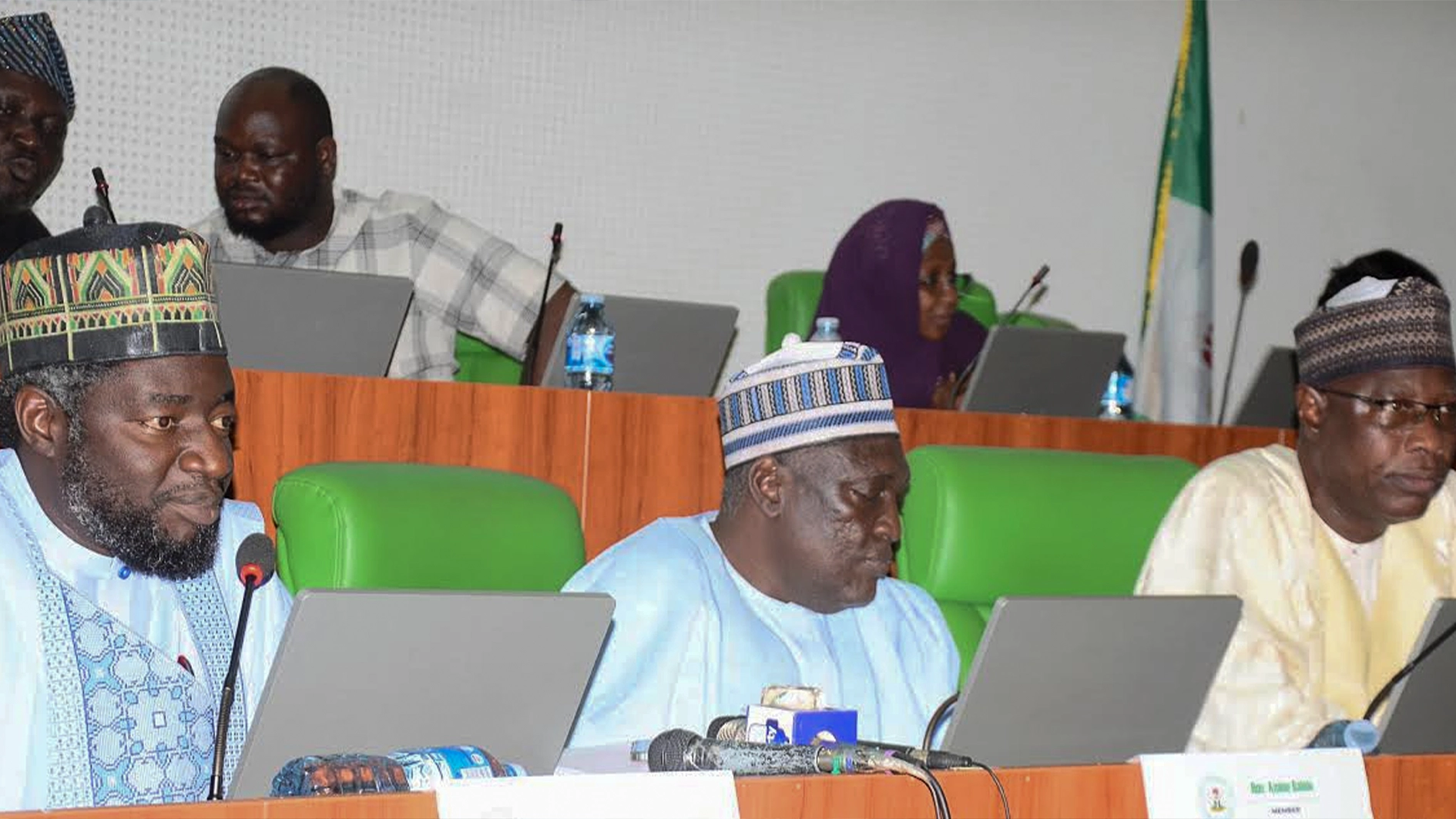 Chairman, House Ad-hoc Committee to Investigate the Unestablished Presidential Foreign Investment Promotion Council (PFIPC) in the Federal Budget Framework, Yusuf Gagdi (left); members of the committee, Aminu Balele, and Abubakar Fulata, during the committee’s investigative hearing with heads of Ministries, Departments, and Agencies (MDAs),  at the National Assembly Complex, Abuja, yesterday.                                      PHOTO: NAN