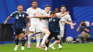 Messi getting tackled by English players