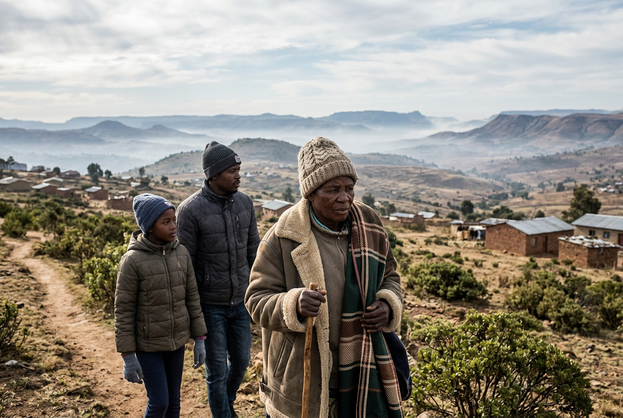 Residents walking outdoors on a chilly morning in Nigeria, illustrating how cold Nigeria can get in highland regions where some of the country's lowest temperatures have been recorded.