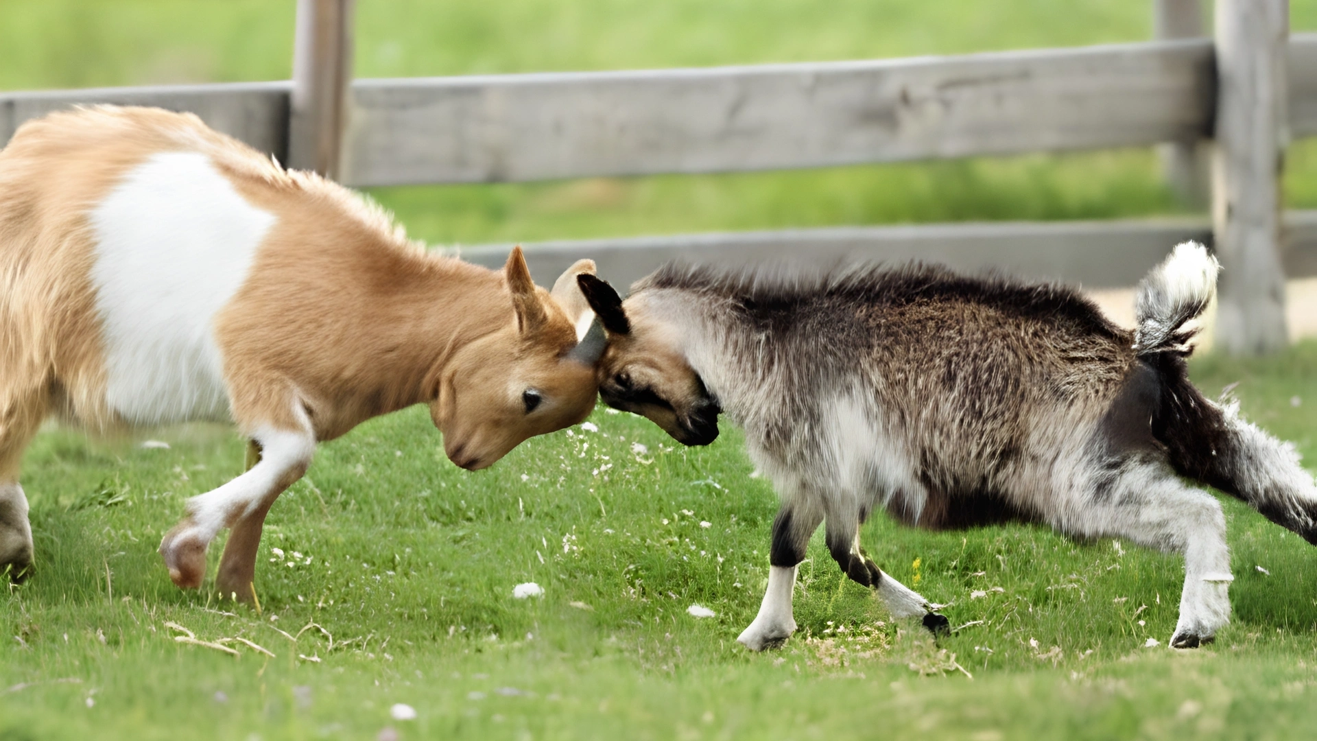 Goats headbutting