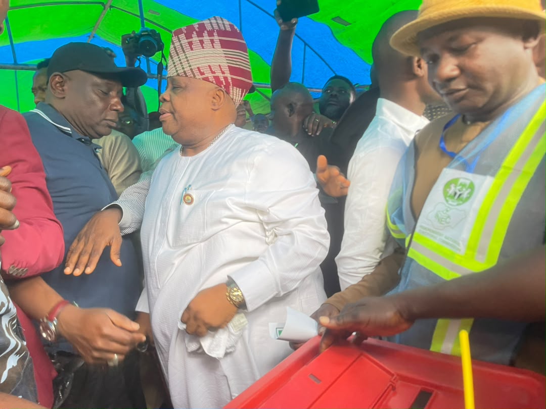 Governor Ademola Adeleke at Ede North LGA polling station on Saturday.