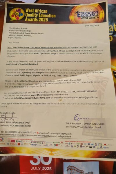 West African Quality Education Awards (WQEA).