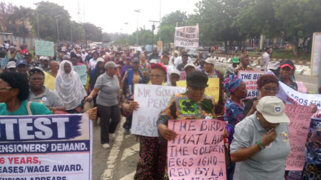 pensioners protesting