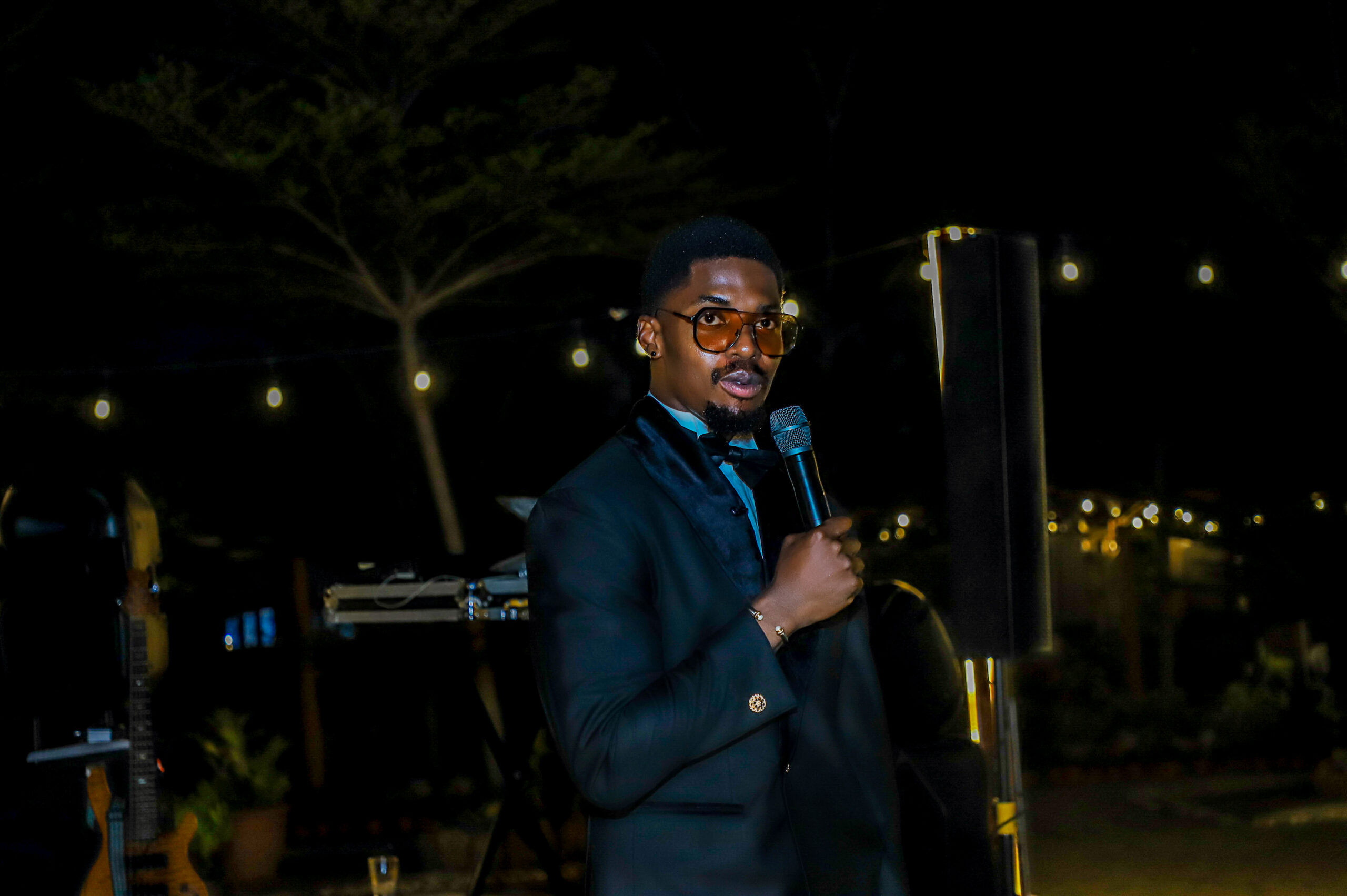 Co-founder of Patria by Longmen, Lotanna Okafor, delivers his speech during the brand’s black-tie launch at Alina’s Garden, Lekki, Lagos. Photo: Kessiena Victory and Oluwadamilola Oloyede