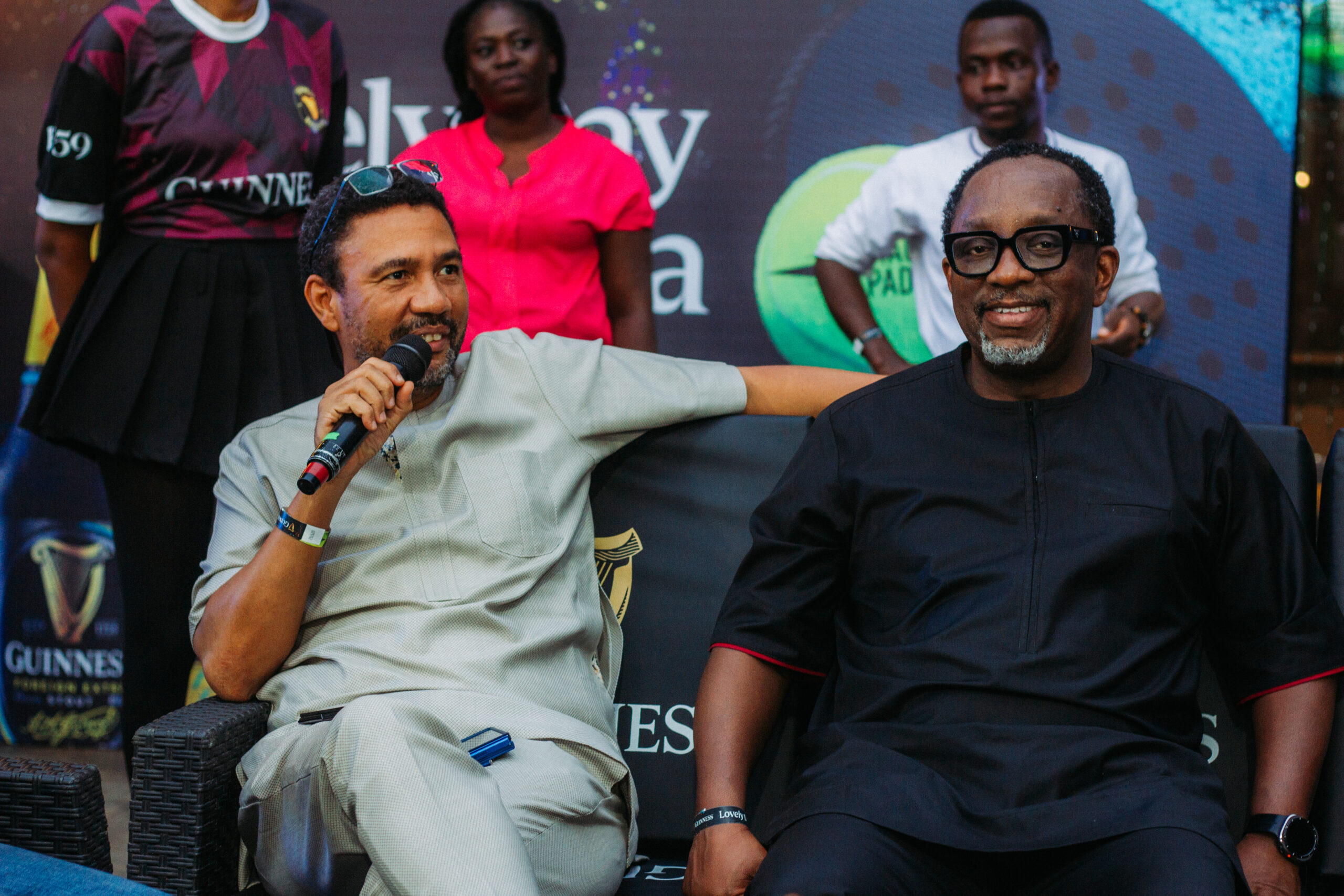 From left: Chief Executive Officer of MTN Nigeria, Karl Toriola, and Chairman of the Board of Guinness Nigeria Plc, Professor Fabian Ajogwu, SAN, during the Guinness and Magic Padel partnership event at the Federal Palace Hotel, Lagos.