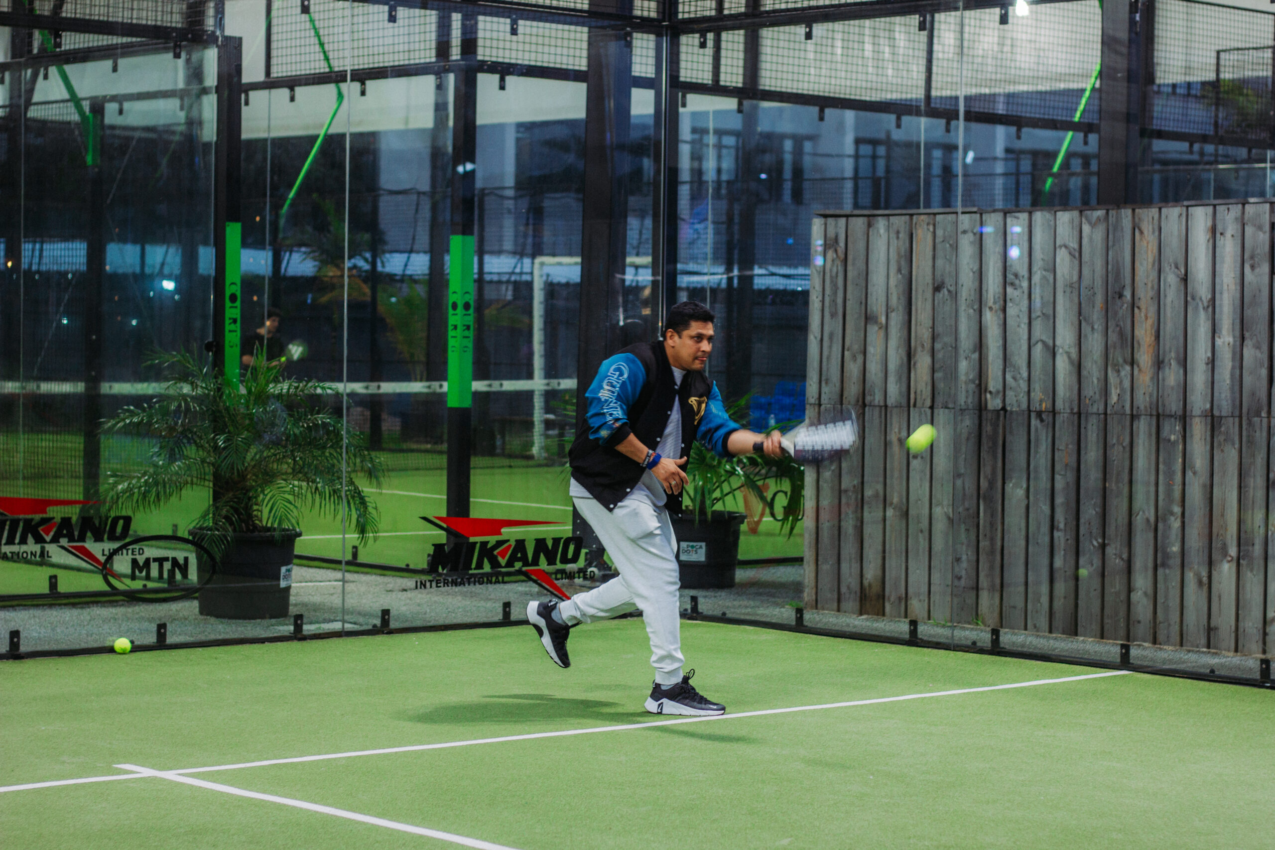 Managing Director and Chief Executive Officer of Guinness Nigeria Plc, Girish Sharma, returns a shot during a padel match at the Guinness Nigeria and Magic Padel partnership event at the Federal Palace Hotel, Lagos.