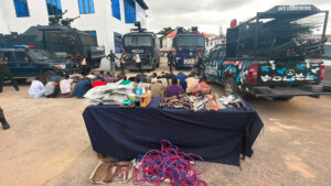 The suspects, exhibits recovered on display yesterday… PHOTO: ENIOLA DANIEL