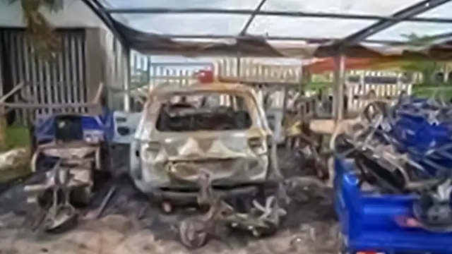 Carcass of vehicles burnt during the unrest.