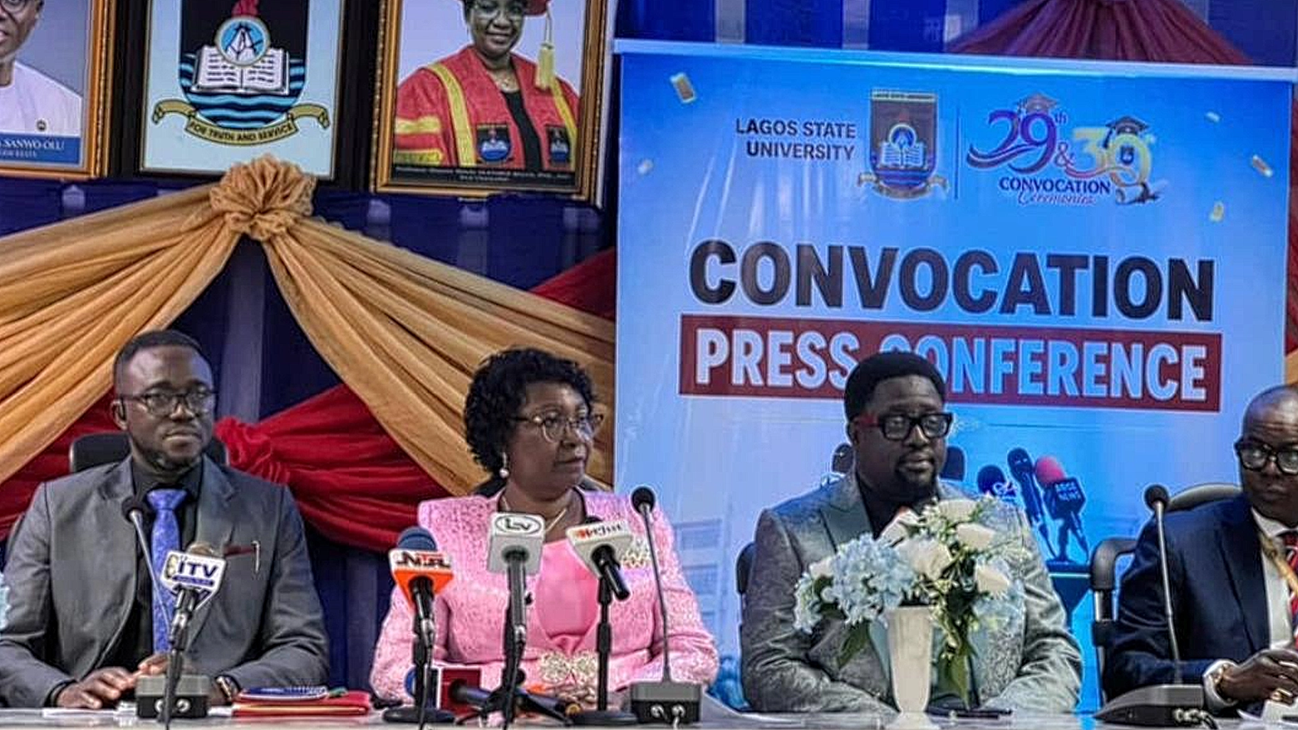 The Vice-Chancellor, Lagos State University, Prof Ibiyemi Olatunji-Bello ( Second left); with some principal officers of the institution at the press conference.