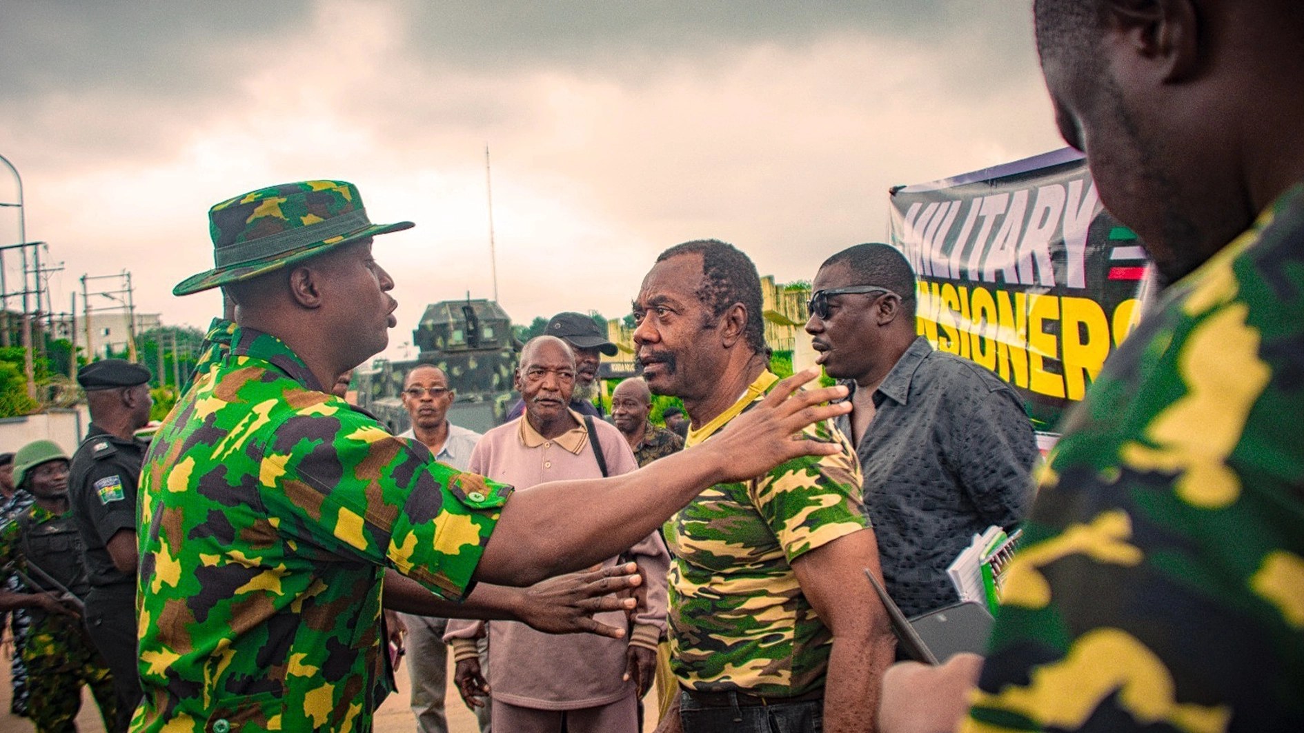 Scene of the protest by military pensioners