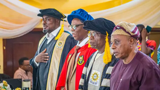 From R-L: Chairman, Governing Council, Prof. Lanre Nassar; Rector, Dr. Taiwo Lasisi; Inaugural Lecturer, Dr. Adewuyi Oke; and Chairman, Inaugural Lectures Committee, Mr. Femi Ipadeola.