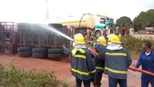 Firefighters at  Ibadan scene
