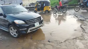 Oyeguwa Street, Oshodi, Lagos, yesterday.        PHOTO: CLEMENT AYONOTE