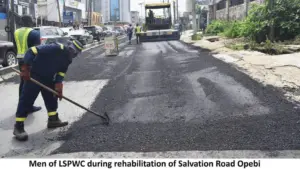 Men of LSPWC during rehabilitation of Salvation Road, Opebi.